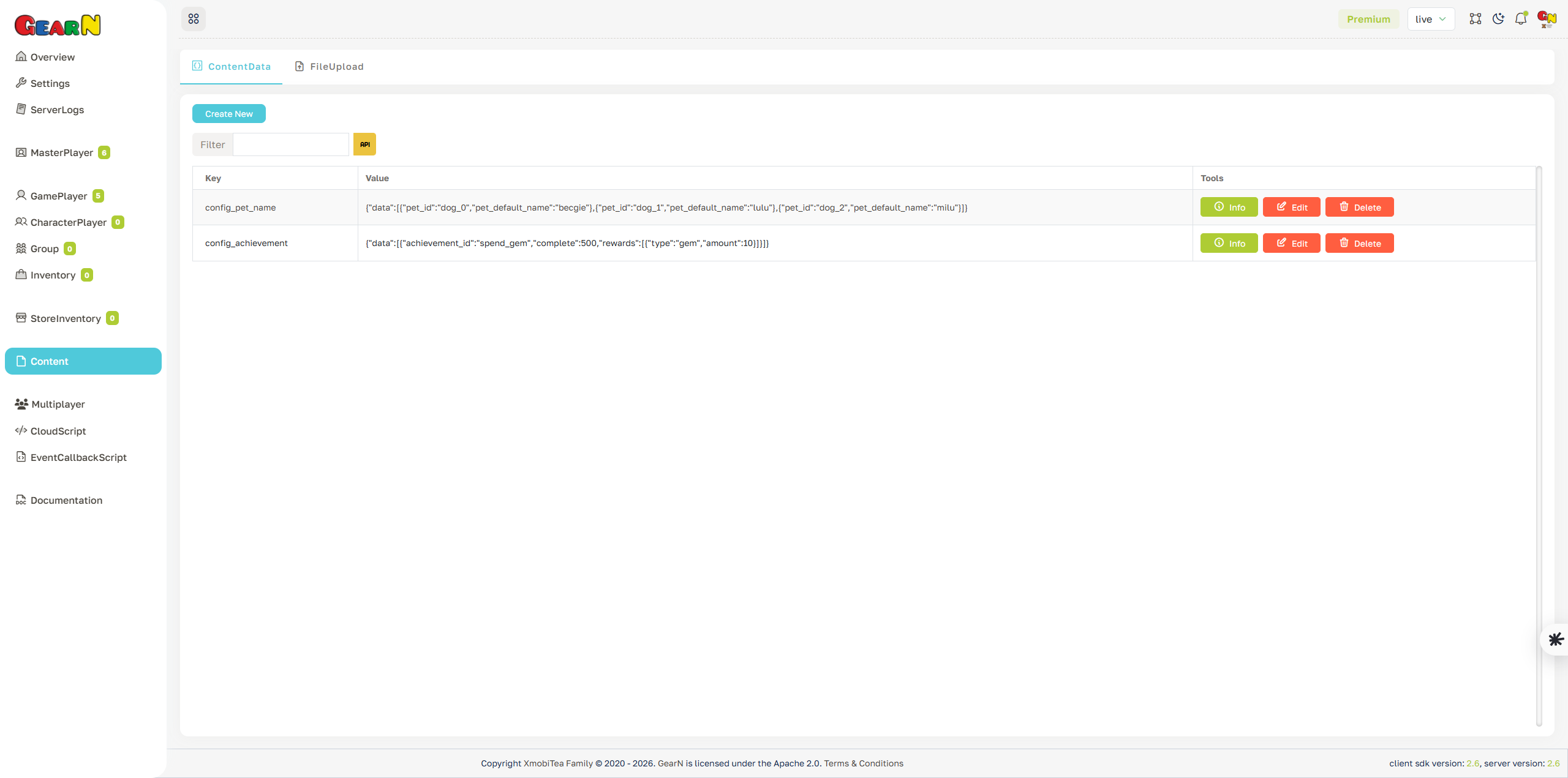 GearN dashboard content data screenshot