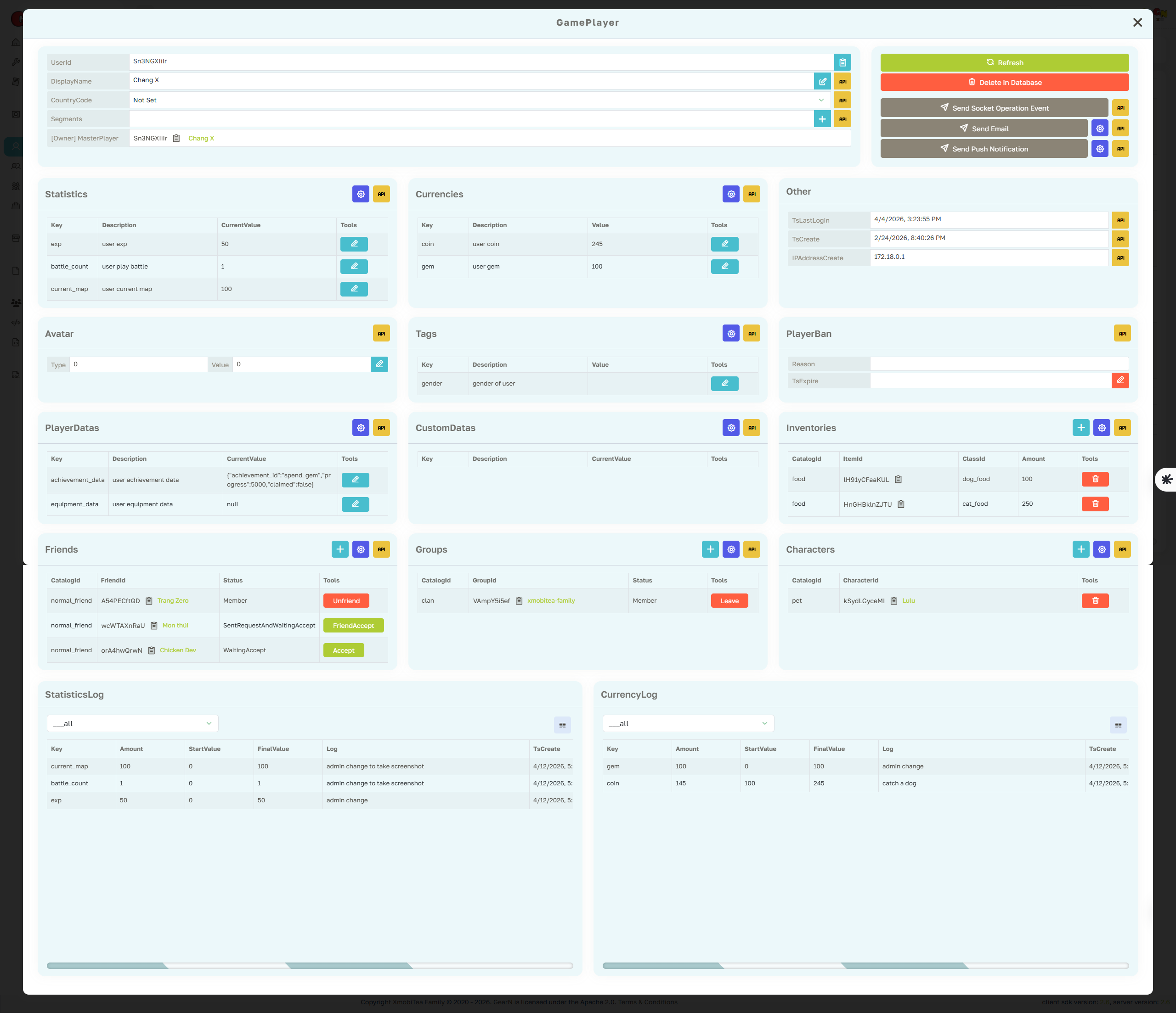 GearN dashboard game player profile page screenshot