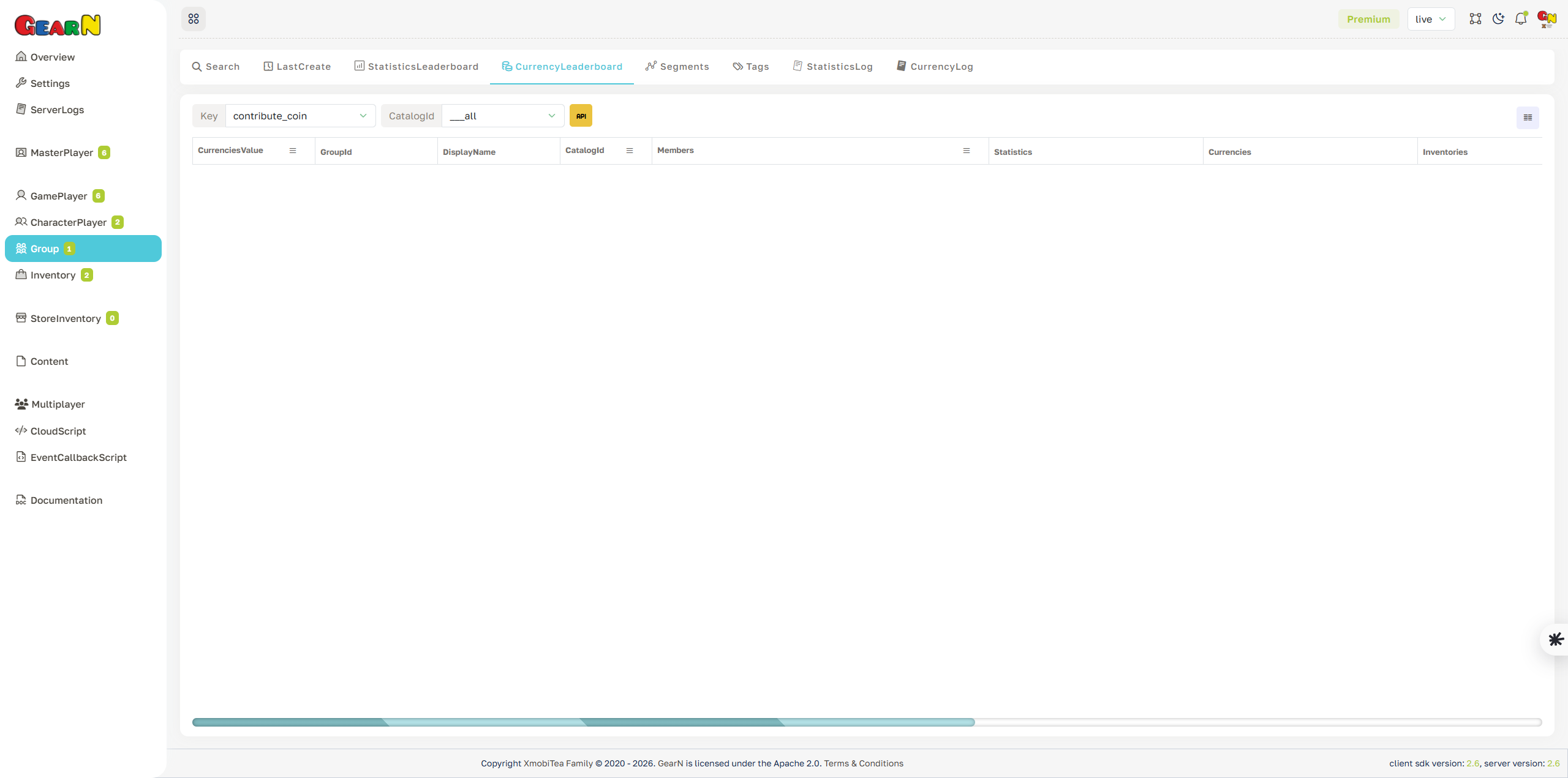 GearN dashboard group currency leaderboard screenshot