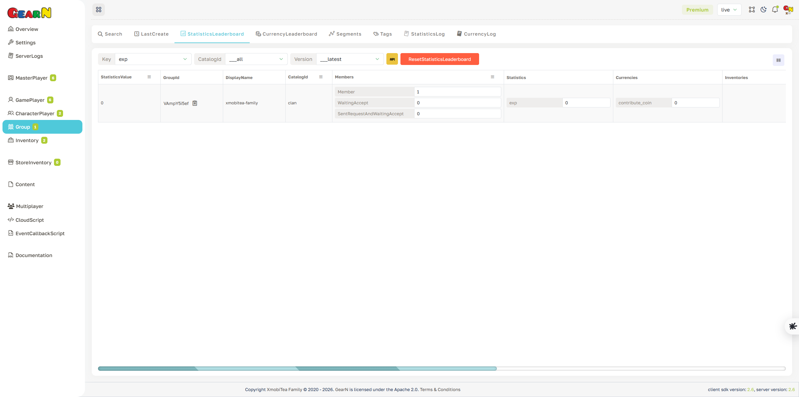 GearN dashboard group statistics leaderboard screenshot